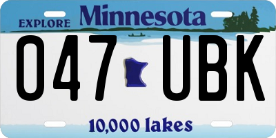 MN license plate 047UBK