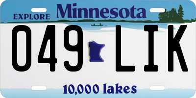 MN license plate 049LIK