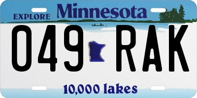 MN license plate 049RAK