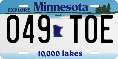 MN license plate 049TOE