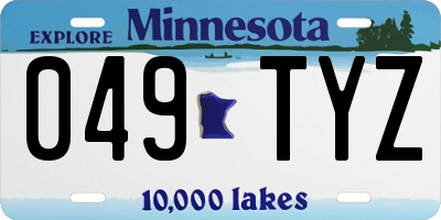 MN license plate 049TYZ