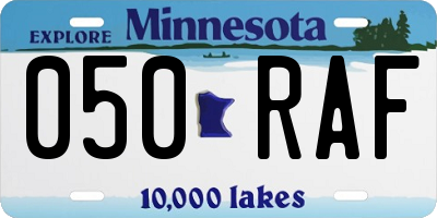MN license plate 050RAF