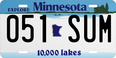 MN license plate 051SUM