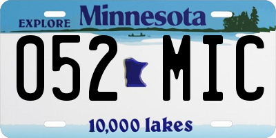 MN license plate 052MIC