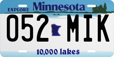 MN license plate 052MIK