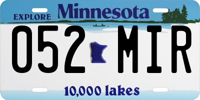 MN license plate 052MIR