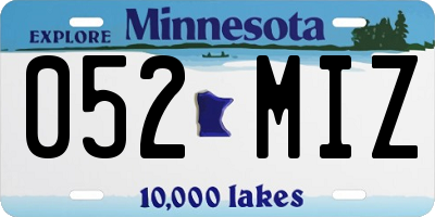 MN license plate 052MIZ