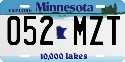 MN license plate 052MZT
