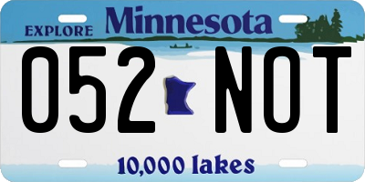 MN license plate 052NOT