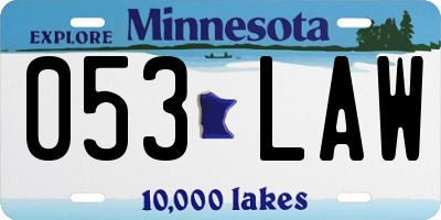 MN license plate 053LAW