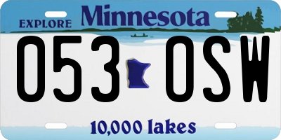 MN license plate 053OSW