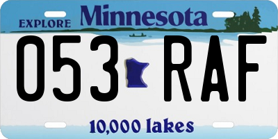 MN license plate 053RAF