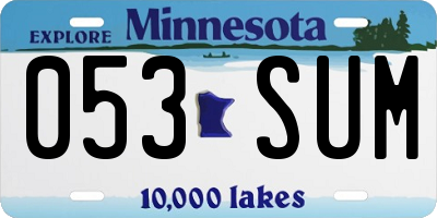 MN license plate 053SUM