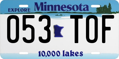 MN license plate 053TOF
