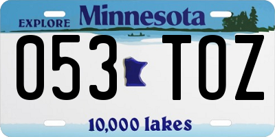 MN license plate 053TOZ