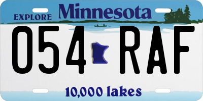 MN license plate 054RAF