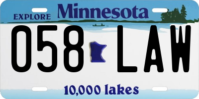 MN license plate 058LAW