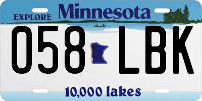 MN license plate 058LBK