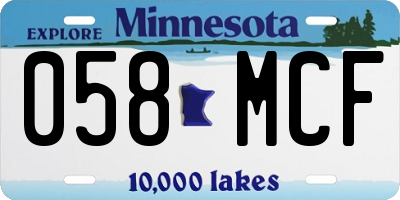 MN license plate 058MCF