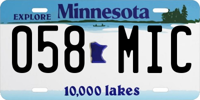 MN license plate 058MIC