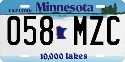 MN license plate 058MZC