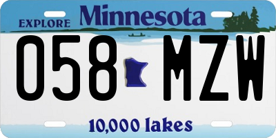 MN license plate 058MZW