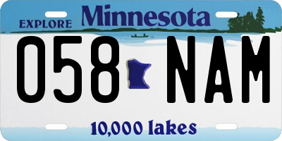 MN license plate 058NAM