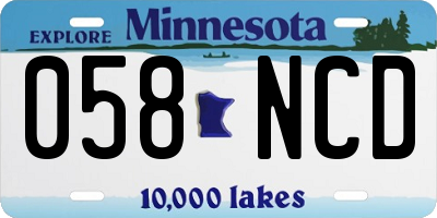 MN license plate 058NCD