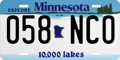 MN license plate 058NCO