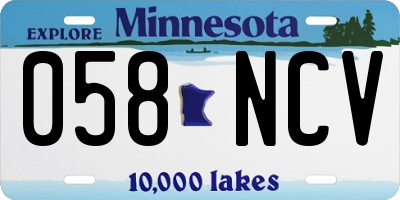 MN license plate 058NCV