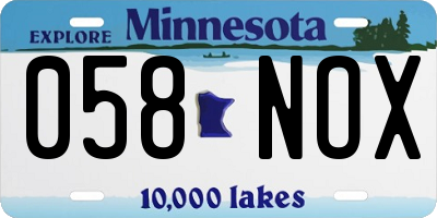 MN license plate 058NOX