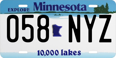 MN license plate 058NYZ