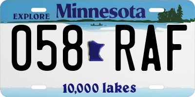MN license plate 058RAF
