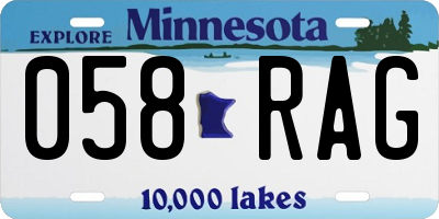 MN license plate 058RAG