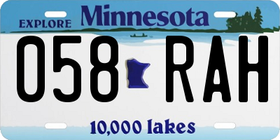 MN license plate 058RAH