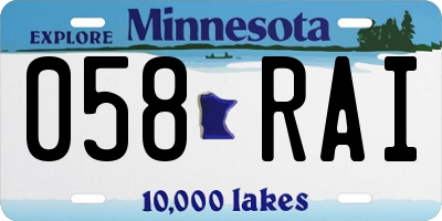 MN license plate 058RAI