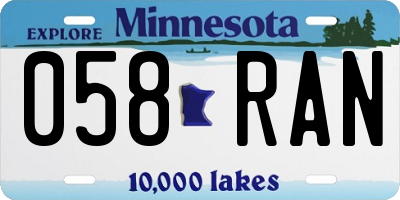 MN license plate 058RAN
