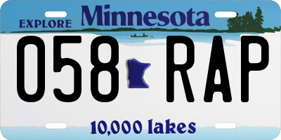 MN license plate 058RAP