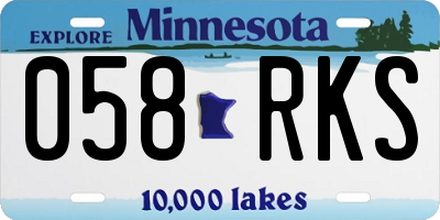 MN license plate 058RKS
