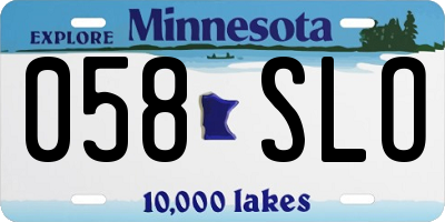 MN license plate 058SLO