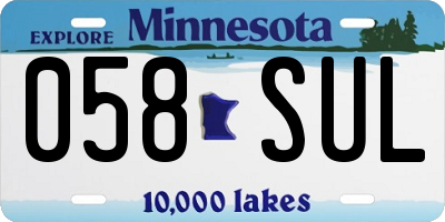 MN license plate 058SUL