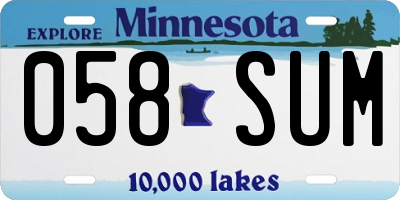 MN license plate 058SUM