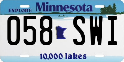 MN license plate 058SWI