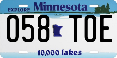 MN license plate 058TOE