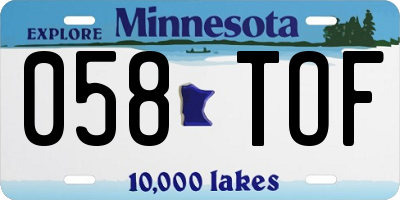 MN license plate 058TOF