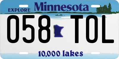 MN license plate 058TOL
