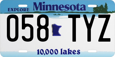 MN license plate 058TYZ