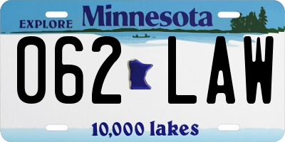 MN license plate 062LAW