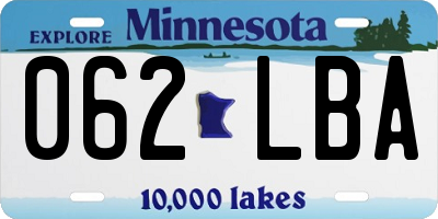 MN license plate 062LBA