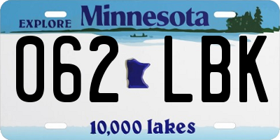 MN license plate 062LBK